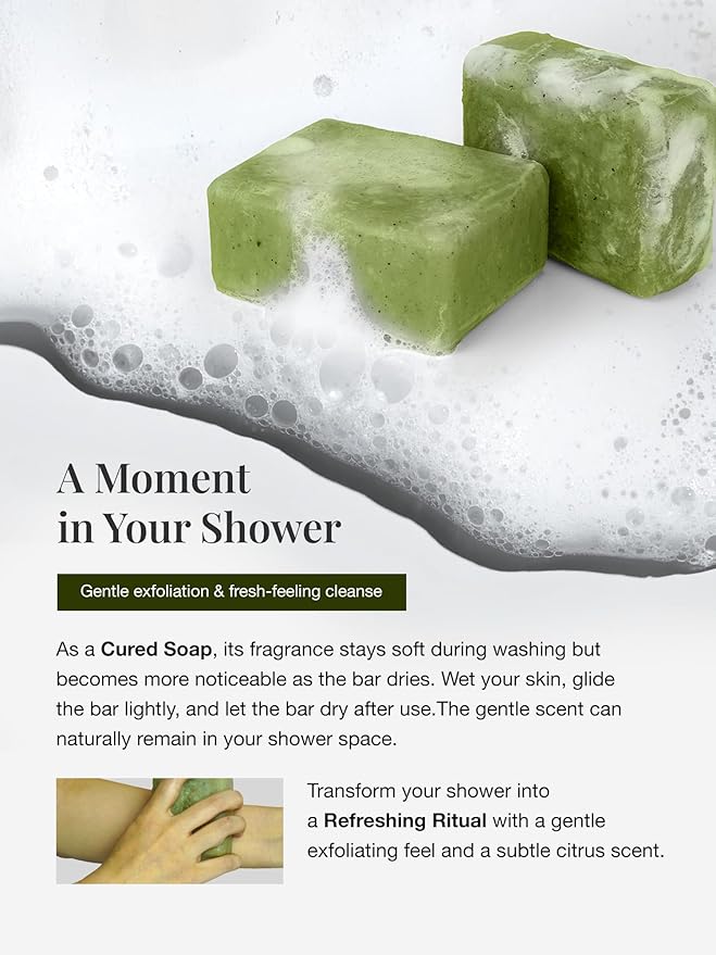Body Scrub Bar Soap, 7 Oz (200g), Korean Exfoliating Body Wash Bar with Green Tea & Centella Extract, Subtle Fruity Citrus Scent, Deep Cleaning, Moisturizing & Refreshing, Sunrise Mist