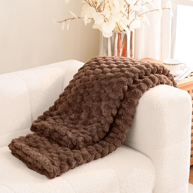 Excervent Big 3D Clouds Stylish Blanket for Bed, 50x70 Inches, Mocha | Decorative Fuzzy Flannel Fleece Throw Blanket for Sofa Bed Couch, Super Soft Cozy, Suitable for All Seasons