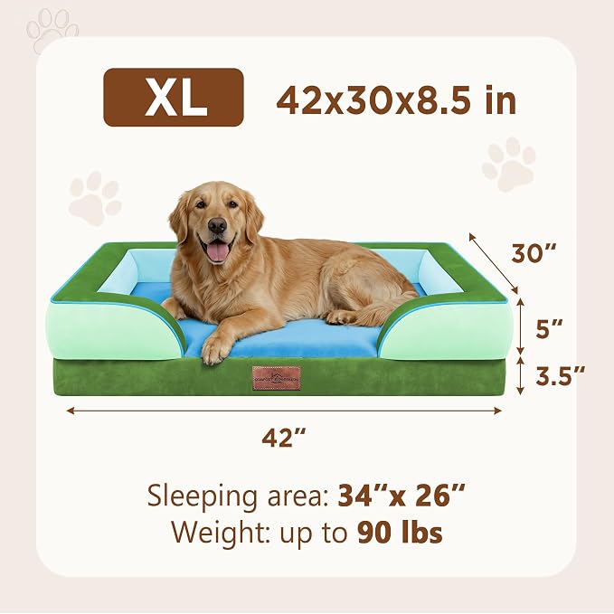 Comfort Expression Orthopedic Dog Bed for Extra Large Dogs with Bolster | Waterproof Dog Couch Bed with Washable Cover & Non-Slip Bottom, Supportive Egg Crate Foam XL Pet Bed, 42x30 Inch
