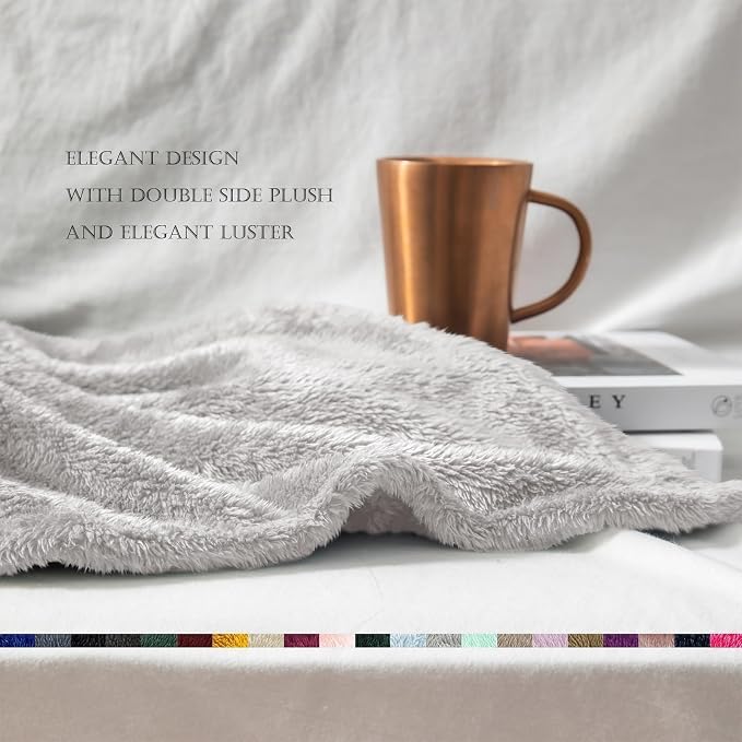 Exclusivo Mezcla Fuzzy Large Fleece Throw Blanket for Couch, Light Grey | 50x70 Inches, Super Soft and Cozy Throw, Plush Fluffy Blanket for Sofa, Bed, Bedroom, Home Decor, All Season