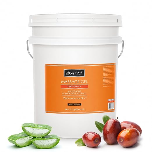 Bon Vital' Original Massage Gel, 5 Gallon Pail, Hypoallergenic & Paraben-Free, Professional Massage Gel, Hydrating Massage Cream Alternative for Dry Skin and Sensitive Skin