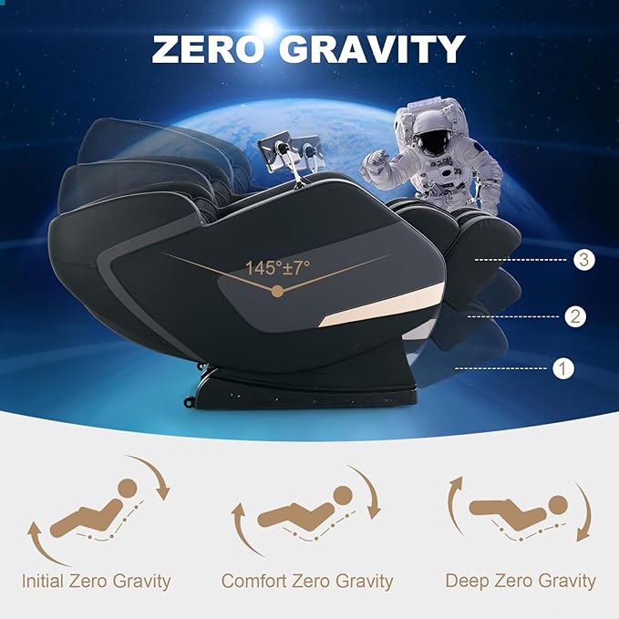 4D Massage Chair Full Body|Zero Gravity Shiatsu Massage Chairs Recliner with Heated Bluetooth Speaker Airbag Yoga Stretch, Foot Roller (Black)