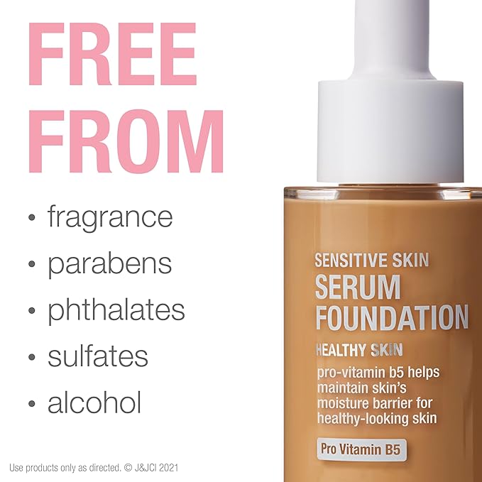 Neutrogena Healthy Skin Sensitive Skin Serum Foundation with Pro-Vitamin B5, Color Correcting & Pore Minimizing Liquid Foundation & Face Serum, Buildable Coverage, Medium/Deep 01, 1 oz (Pack of 2)