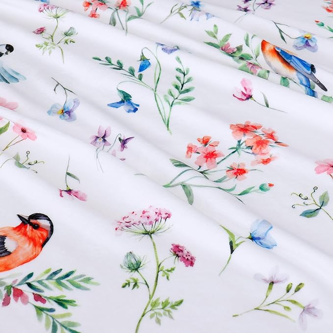Floral Bird Blanket Ultra Soft Watercolor Flowers Throw Blankets Wildflower Flannel Fleece Throw Botanical Warm Cozy Fuzzy Plus Gifts Cabin Blanket for Bed Sofa, 50" X 60"