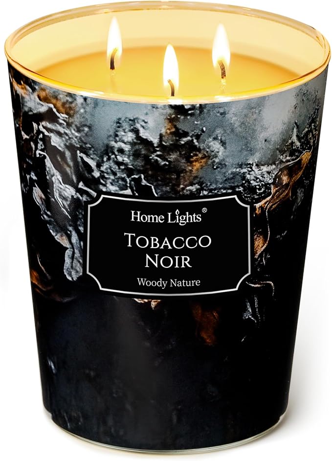 HomeLights Scented Candles for Women & Men, 18oz Candle Jars Aromatherapy 4-Wick Candle, Ideal for Industrial Chic Home Decor and Gifts, Tobacco Noir Fragrance