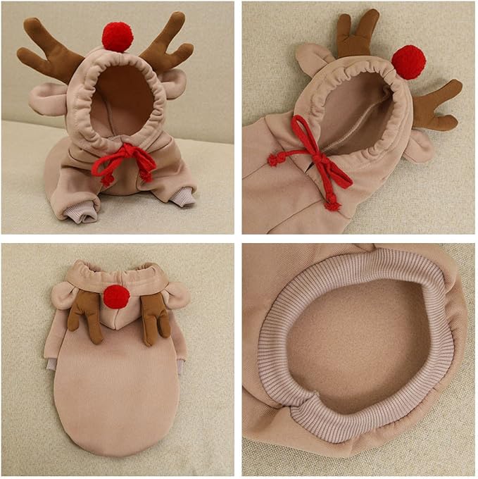 Warm Dog Winter Clothes Cute Dog Coat Hoodie, Coffee, M | Reindeer Design Fleece Pet Dog Costume Jacket for French Bulldog Chihuahua Pug Boston Terrier Ropa Para Perro