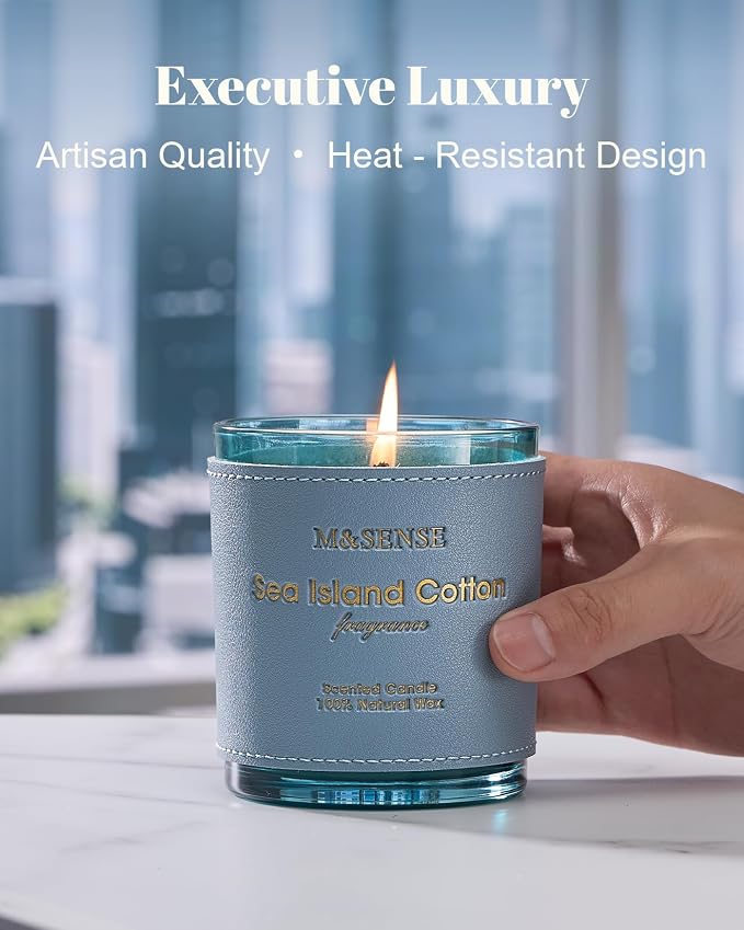 M&SENSE Summer Sea Scented Candles | Vegan Soy Wax, 10oz 42-Hour Burn, Non-Toxic Clean Burn, Fresh Linen Cotton Scents, Relaxing Aromatherapy