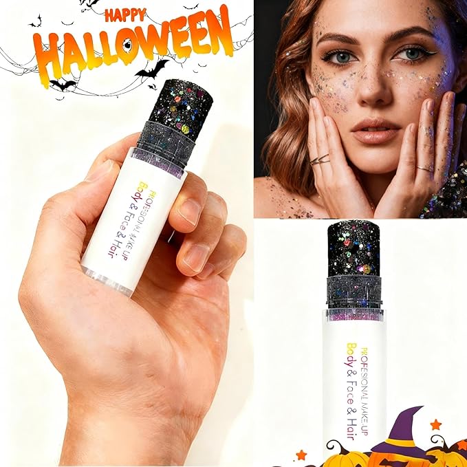 3Pcs Body Glitter Stick,Face Hair Body Glitter Gel,Waterproof Lasting Chunky Sparkling Body Gel Sequins,Festival Rave Accessories Make Up for Halloween Christmas Makeup Party