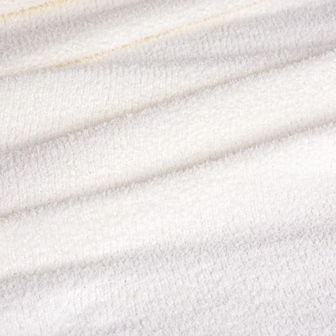 Cream White Fuzzy Knitted Blanket, Soft Lightweight Plush Queen Size for Bed, Cozy Nights (90x90)