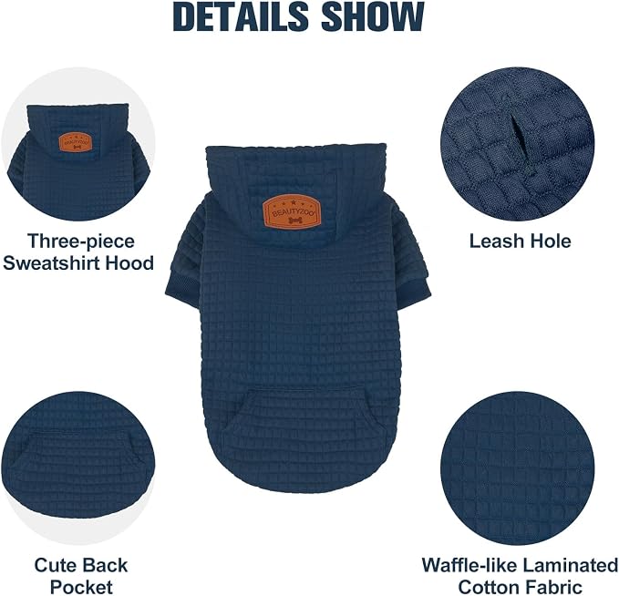 BEAUTYZOO Dog Hoodies Sweater for Large Dogs,Waffle‑Like Laminated Pet Coat | Warm Dog Sweatshirt with Pocket & Leash Hole,Pullover Clothes for Girl Boy Dogs,Stretchy & Easy‑On‑Off,Labrador & Great Danes