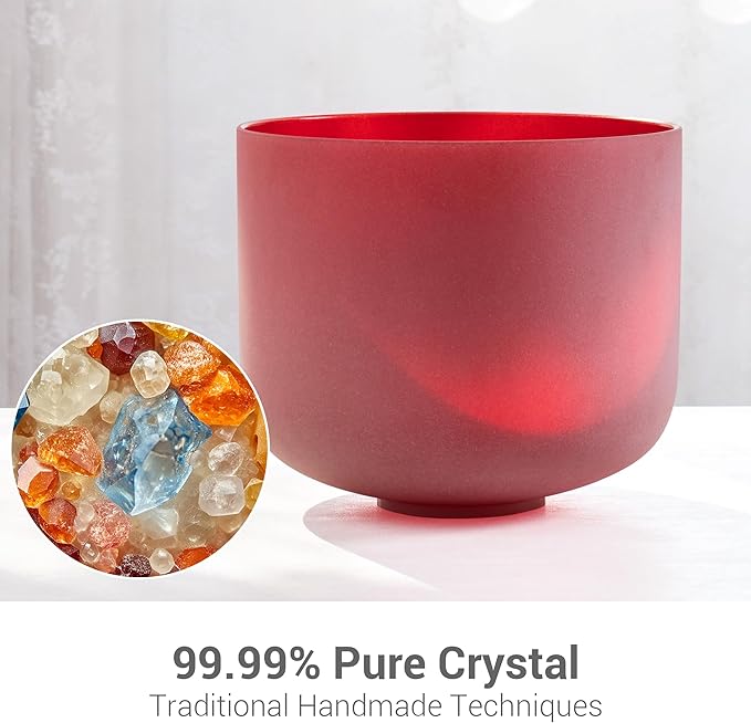 432hz 8 inch Red C Note Root Chakra Quartz Crystal Singing Bowl with Resonance Striker for Healing Mindfulness Meditation Yoga Sound Baths