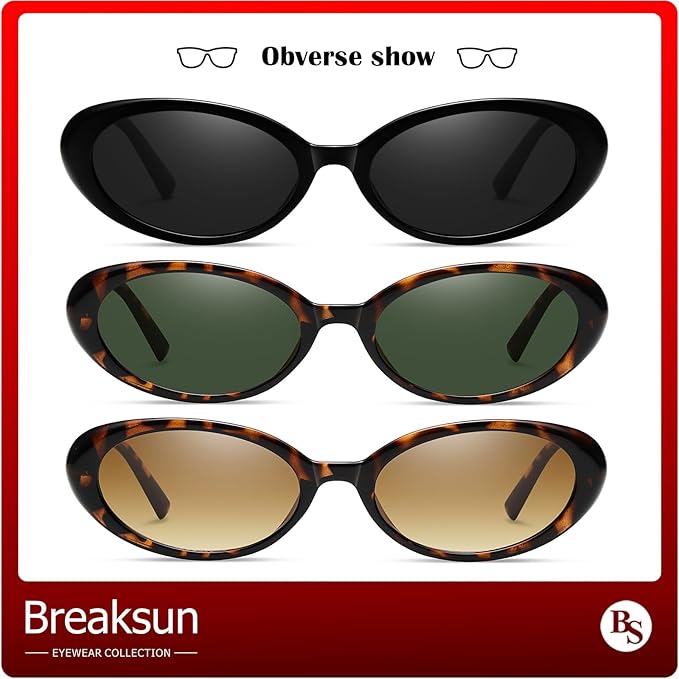 Breaksun Retro Oval Sunglasses for Women Men Fashion Small Oval Sunglasses 90s Vintage Shades