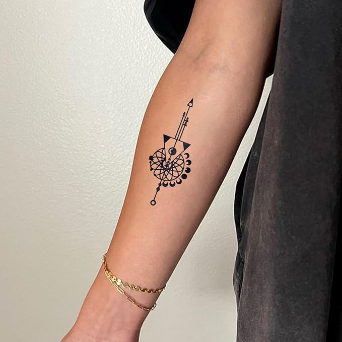 Semi Permanent Tattoos, 2 Sheets Realistic Large Bohemian Phoenix Lotus & Geometric Arrow Temporary Tattoos for Women Men Back Chest Arms Calf, 2 Weeks Fake Tattoos, Waterproof & Non-Reflective