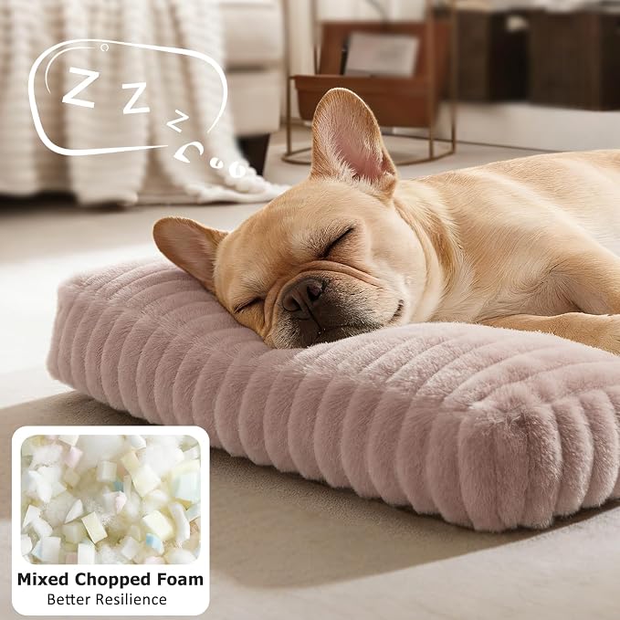 XL Dog Bed, Flat Pet Beds with Removable Washable Cover, Pet Mat Cute Dog Crate Bed Thick Shredded Chopped Crate Foam & Anti Slip Bottom for Indoor