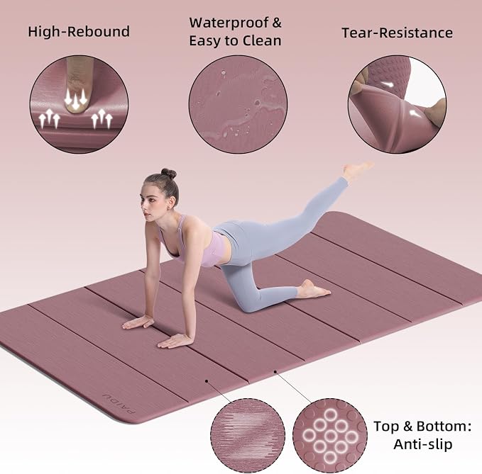 PAIDU Foldable Yoga Mat thick- 2/5" (10MM) TPE Non-Slip Design, Quick Fold，Easy Storage, 75x40 Extra Long/Wide for Indoor Yoga, Pilates and Outdoor Travel Workouts