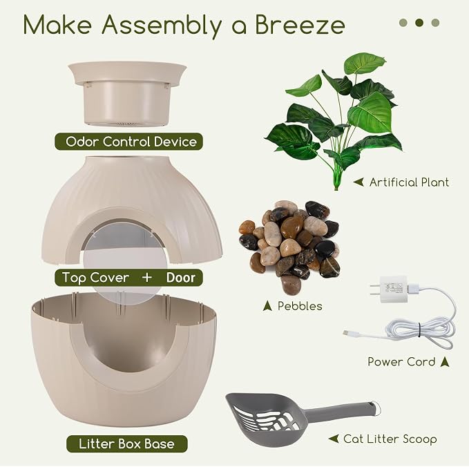 Tangkula Hidden Litter Box Plant, Cat Litter Box Enclosure Furniture with Odor Removal System, 4 Modes Lights, Artificial Plant, Pebbles, Door, Scoop, Planter Litter Box for Large Cats, Easy to Clean