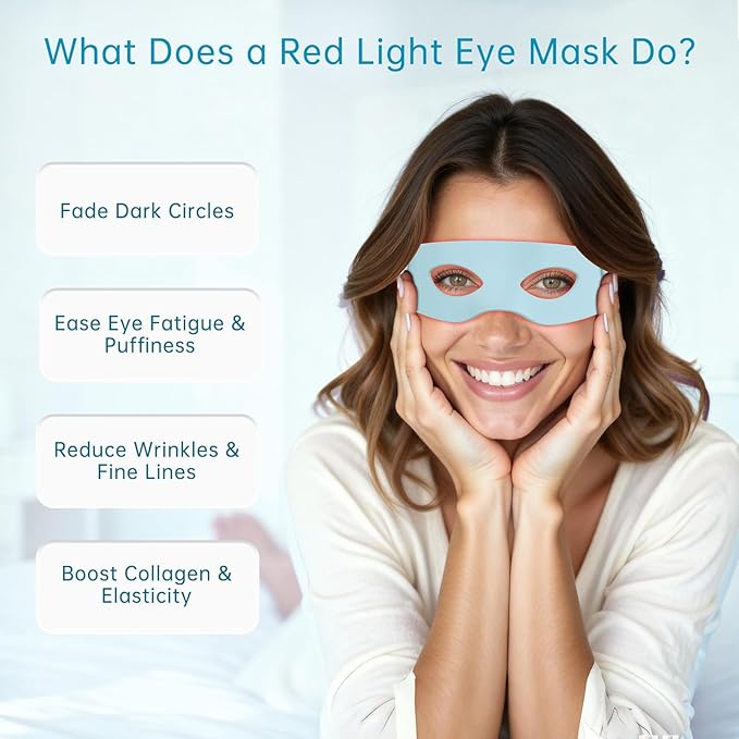 Red Light Therapy for Eyes, Infrared LED Eye Mask for Under Eye Dark Circles, Puffiness & Wrinkles, Anti-Aging Collagen Booster in Just 3 Minutes a Day, Soft Silicone