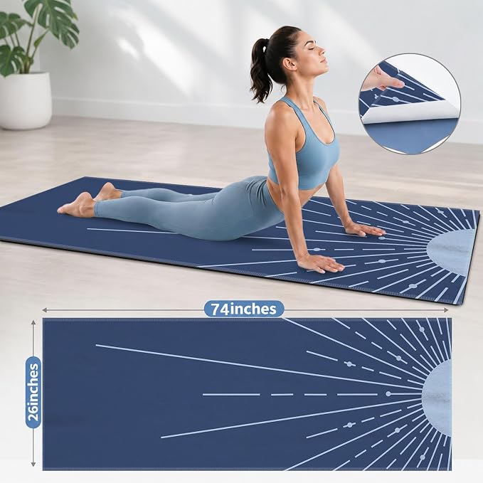 Yoga Mat Towel, Hot Yoga Non Slip with 4 Corner Pockets, 74 x 26 in | Soft Absorbent Microfiber With Four Corner Pockets, Fits Over Yoga Mats For Hot Yoga, Pilates, Gym, And Travel