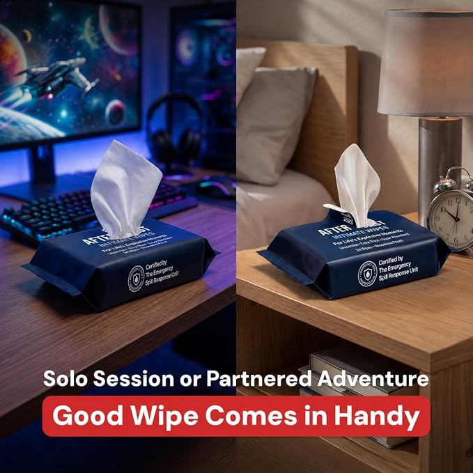 Post-Action Cleanup Wipes – Extra Large Ultra-Thick pH Balanced Unscented After Fun Wipes – Funny Useful Bachelor Gag Gift – Nightstand & Travel Ready – Gifts for Him or Her