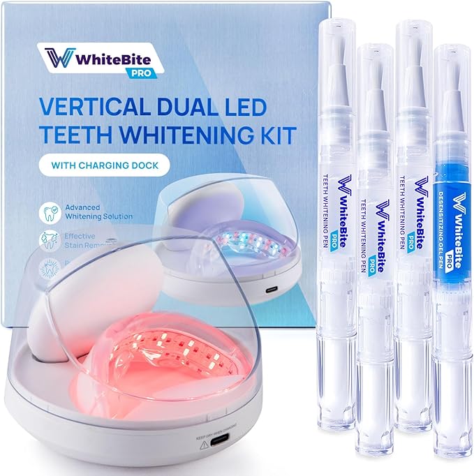 Whitebite Pro Vertical Dual LED Teeth Whitening Kit with Charging Dock – Professional at-Home Dental Whitening Machine with Pens, Tooth Stain Remover for Sensitive Teeth, Travel-Friendly Oral Hygiene