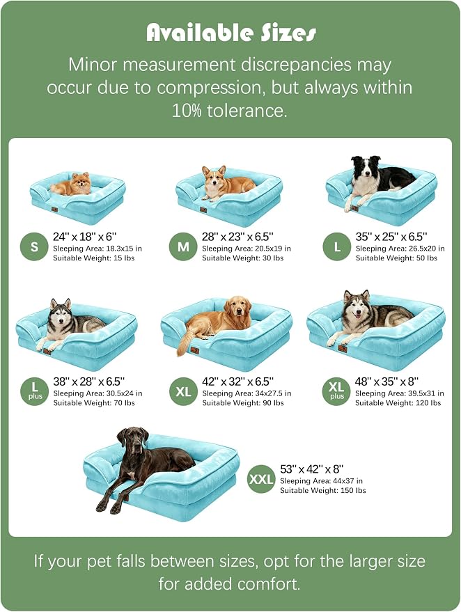 Spotted Play Orthopedic Dog Bed with Sides - Sofa Beds for Medium Dogs, Supportive Foam Pet Couch Bed with Washable Removable Cover, Waterproof Lining and Non-Slip Bottom, Ice Blue - M