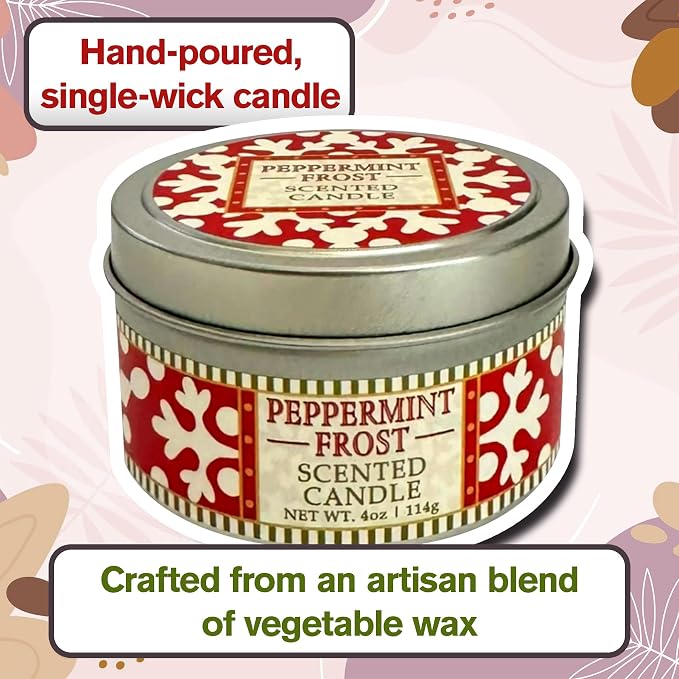 Greenwich Bay Hand-Poured Scented Candle in Decorative Tin – 4 oz/114 g Travel Candle with Lead-Free Wick, Vegetable Wax, Long-Burning Aromatherapy Gift, Single Wick – Made in USA (Peppermint Frost)