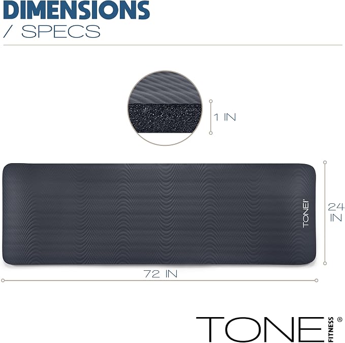 Tone Fitness 1-Inch Thick Yoga Mat | High-Density, Non-slip Exercise Mat with Carrying Strap for Yoga, Pilates, & Home Gym Workouts | Multiple Options