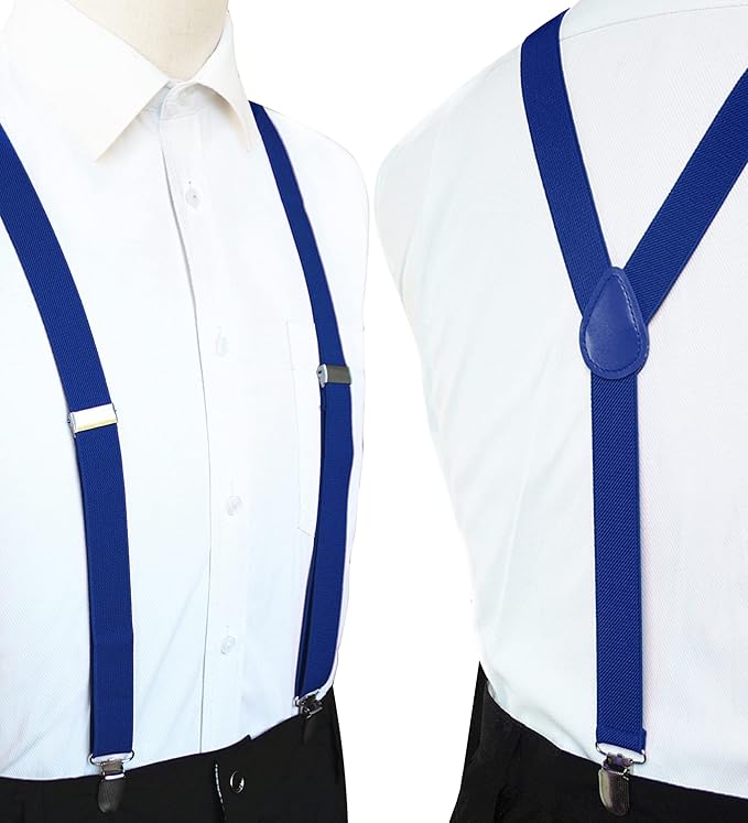 JEMYGINS Solid Color Mens Suspender with 3 Strong Clips Adjustable Braces