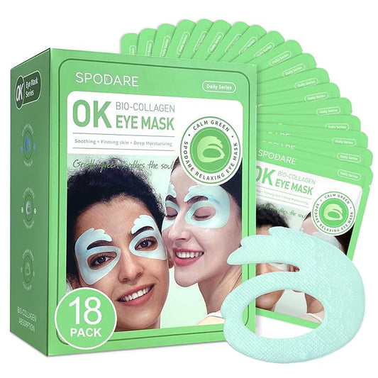 Bio-Collagen OK Eye Mask, Firming & Hydrating Gel Under Eye Patches for Puffy Eyes and Dark Circles, Deep Moisturizing & Soothing Eye Mask for Women and Men - 18 Pairs, Calm Green