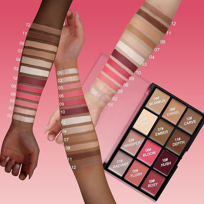O'CHAIN 12 Colors Cream All in One Face Palette Set, Contour Blush Highlighter Makeup Palette Kit, Long Lasting, Beauty Gift for women, Ideal for Christmas Valentine's Day and Festival