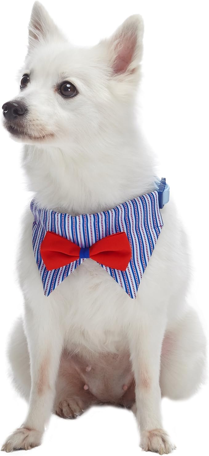 Blueberry Pet Iconic High Street Fashion Adjustable Dog Bandana Collar with Bow Tie, Medium, Neck 14.5"-20"