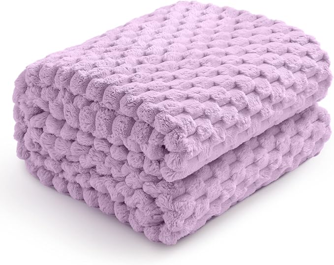 Excervent Hexagon Jacquard Throw Blanket for Bed, 50x70 Inches, Lilac | Decorative Fuzzy Flannel Fleece Throw Blanket for Sofa Bed Couch, Super Soft Cozy, Suitable for All Seasons