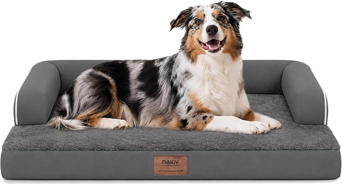 Orthopedic Washable Dog Bed with Bolster for Large Sized Dogs | Pillow Support for Neck Relief, Egg Crate Foam, Waterproof Liner, Anti-Slip Bottom, Machine Washable Cover, 38 x 25 Inch