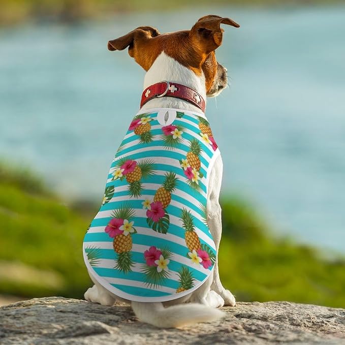 Fashion Cat Shirt Dog Tank Tops Pet Soft Breathable Clothes Cute Decor Pineapple Pink Flowers