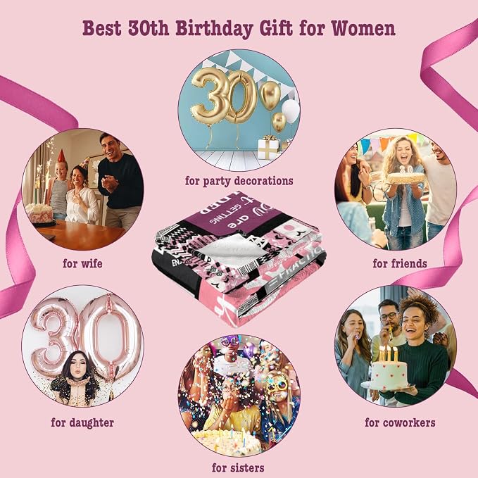 Ivivis 30th Birthday Gifts for Women, Happy 30th Birthday Decorations for Her, 30 Year Old Bday Gifts for 30 Year Old Women Friend Sister Daughter, 1996 Thorw Blanket 60”x50”