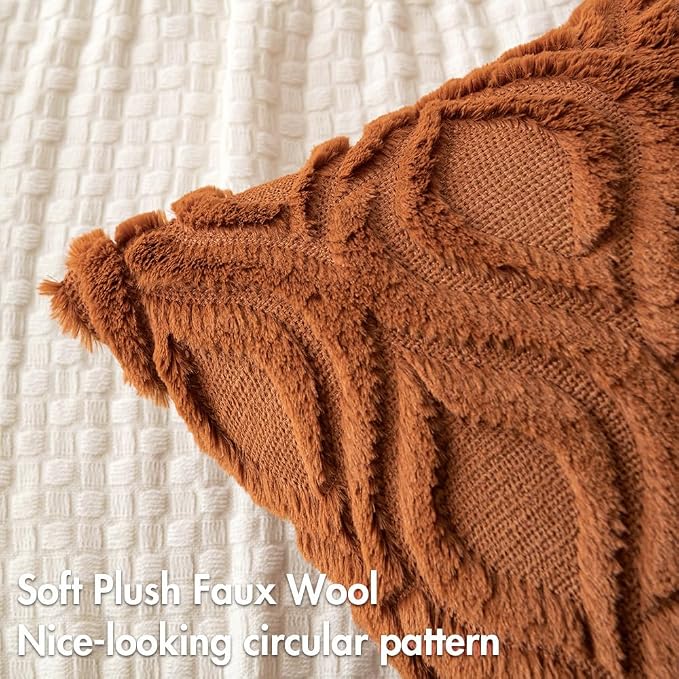 MIULEE Burnt Orange Fall Throw Pillow Covers 18x18 Inch, Soft Plush Faux Wool Solid Couch Pillows Set of 2, Decorative Farmhouse Boho Cushion Covers for Sofa Living Room Bed Home Decor | Set of 2, Farmhouse Boho Home Decor, Decorative Cushion Covers fo...