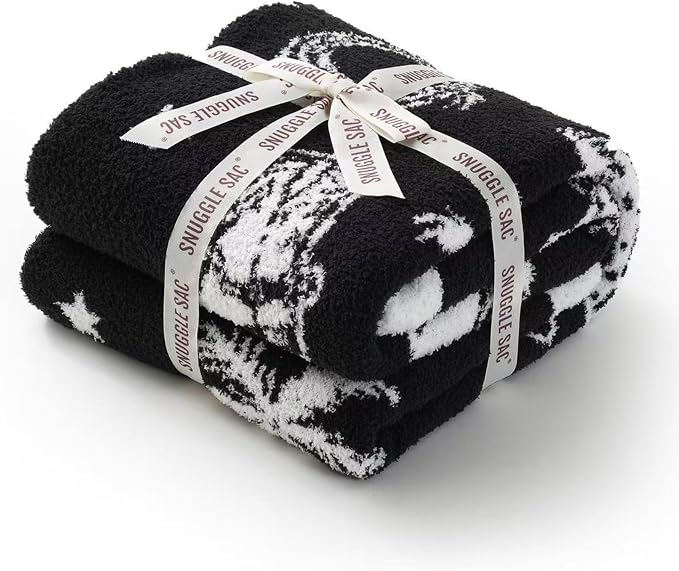 Snuggle Sac Western Throw Blanket for Couch Bed Sofa 50x60 inches, Reversible Black Cowgirl Blanket Ultra Soft Cozy Blankets for Women Mothers Birthday Gifts
