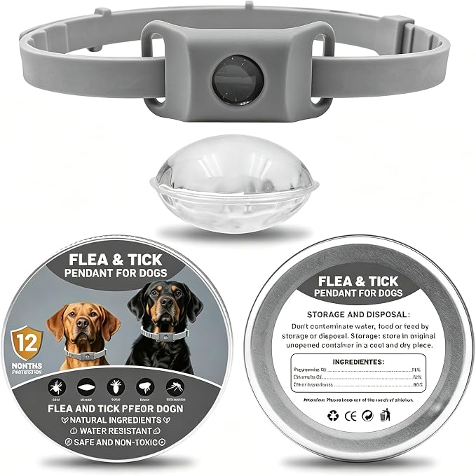 Natural Plant-Based Scent Pendant for Pets, Dog Collar Accessory with 2 Refillable Capsules, 60-Day Set, No Direct Contact with Skin, Waterproof, Compatible with AirTag (1pc-Gray)