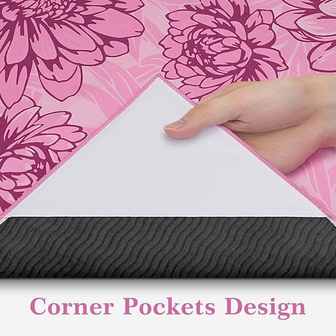 Yoga Towel Hot Yoga Mat Towel with Corner Pockets, 70 x 26 inch, Non-Slip Sweat-Absorbent Soft Microfiber Yoga Blanket for Pilates, Fitness and Workout, Pink