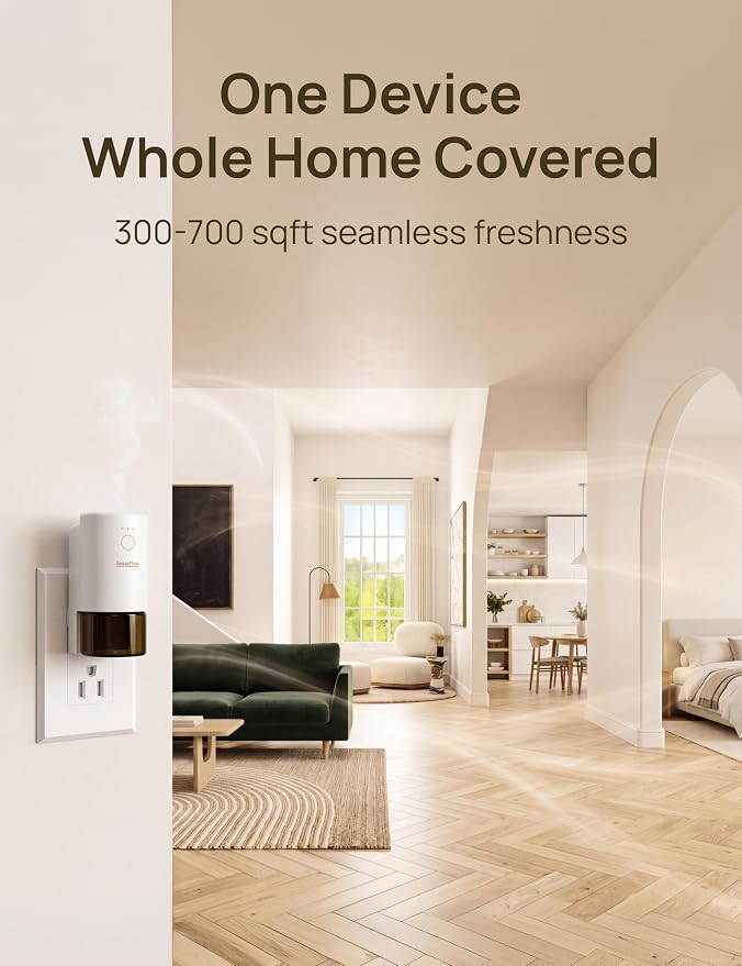 Plug-in Air Freshener for Home, Waterless Essential Oil Diffuser for Bedroom and Bathroom, Non-Toxic Formula for Pets and Nursery, 120 Days Runtime, Refillable HT N°6(Sage White)