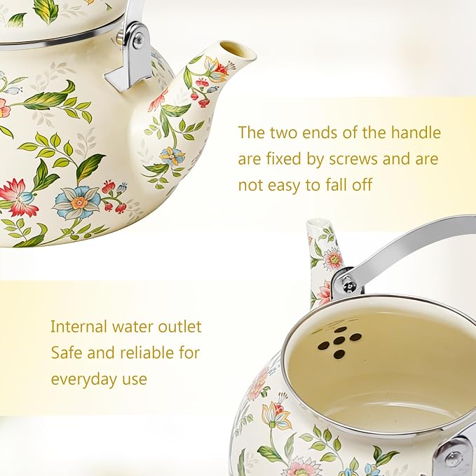 Anxingo Enamel Tea floral Kettle,Tea Kettle Pot for Stove, Top Porcelain Large Enamel Tea Kettle 2.5L,Retro Classic Design