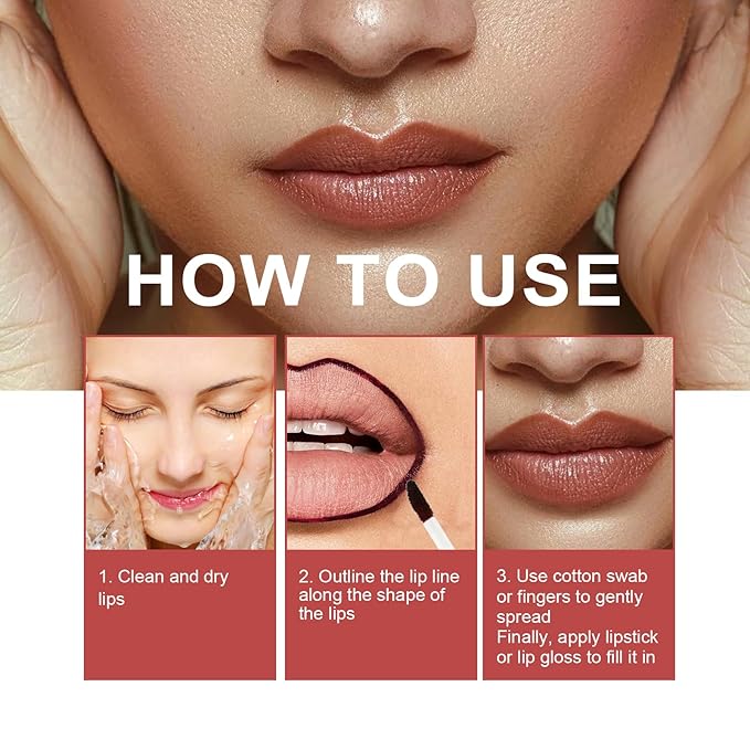 3Pcs Removable Lip Liner Set,Pencil-Peel Off Lip Liner Tattoo,Long Lasting Peel Off Lip Stain Matte Waterproof Lip Pencil for Womem