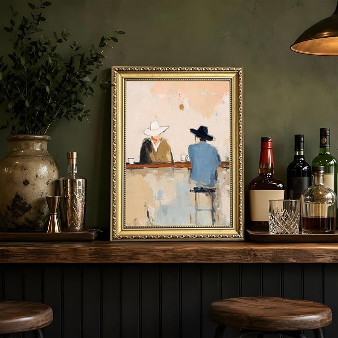 Gold Framed Western Cowboy Wall Art, Vintage Cowboy Bar Wall Decor Painting Mid Century Southwestern Canvas Prints Picture for Farmhouse Living Room Bedroom 12x16 inch