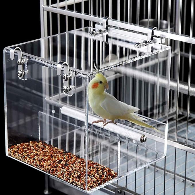 Automatic Acrylic Bird Feeder for Cage, No Mess Bird Feeder for Cage | Suitable for Bird Parrots, Canary, Parakeet, Budgerigar, Crested Myna, Cockatiel (XL)