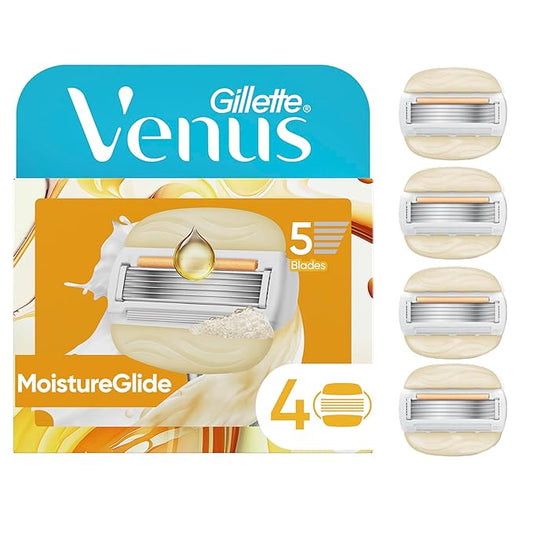 Venus MoistureGlide Women's Razor Blades, With Built-in Shave Gel Bars, 4 Razor Blade Refills