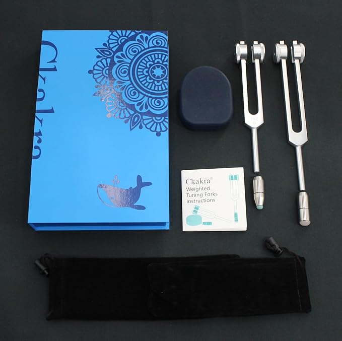 Ckakra Weighted Tuning Forks Set with Genuine Gemstone Boot, Complete Set for Effective Sound Therapy,Gem-Feet for Deeper Resonance & Enhanced Vibration,Odorless Silicone Activator,128C&192G