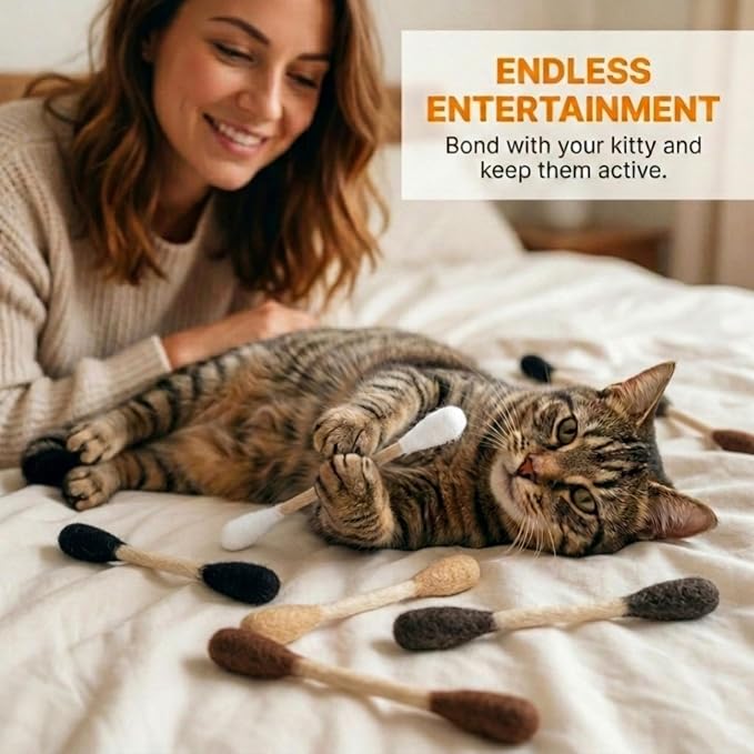 Glaciart One Swabs Cat Toys with Catnip - 6 Pk | Durable for Chew, Cute Cat Toys Interactive Kitty for Boredom, Exercise, & Play | Filled w/Organic Catnip for Anxiety & as Digestive Aid | Gift Idea