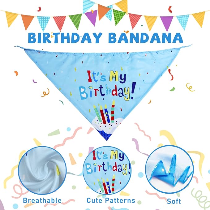 lilfrd 9Pcs Blue Dog Birthday Toy Set, Squeaky Hat Bandana Gift for Dogs