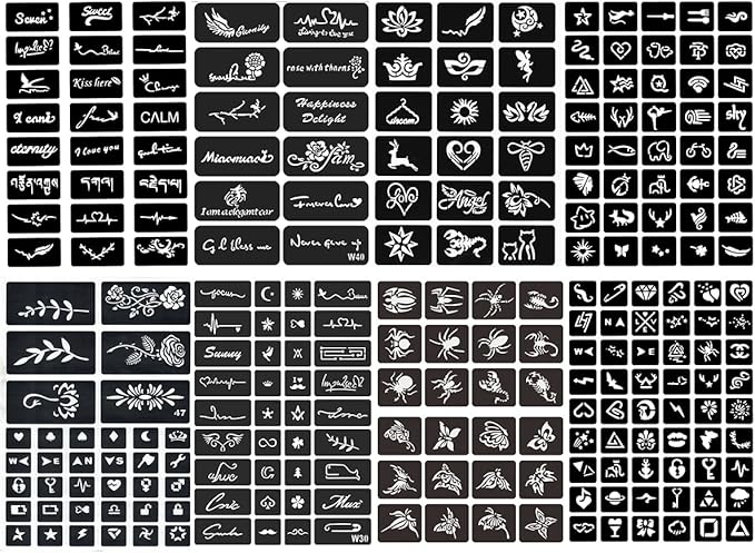 Henna Tattoo Stencil Kit 16 Sheets 630 PCS,Henna Stencils for Hands Temporary Tattoo Stickers forBody Art, Face Painting, Mehndi Designs, Women & Girls Temporary Tattoos