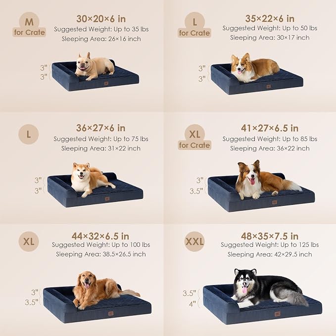 EHEYCIGA Extra Large Dog Bed Othorpedic, Memory Foam XL Dog Bed with Washable Removable Cover, Waterproof Pet Sofa Couch XLarge Size Dogs with Nonskid Bottom, 44x32x6.5, Navy Blue | Washable Removable Cover, Waterproof Flat Pet Sofa Couch with Nonskid ...